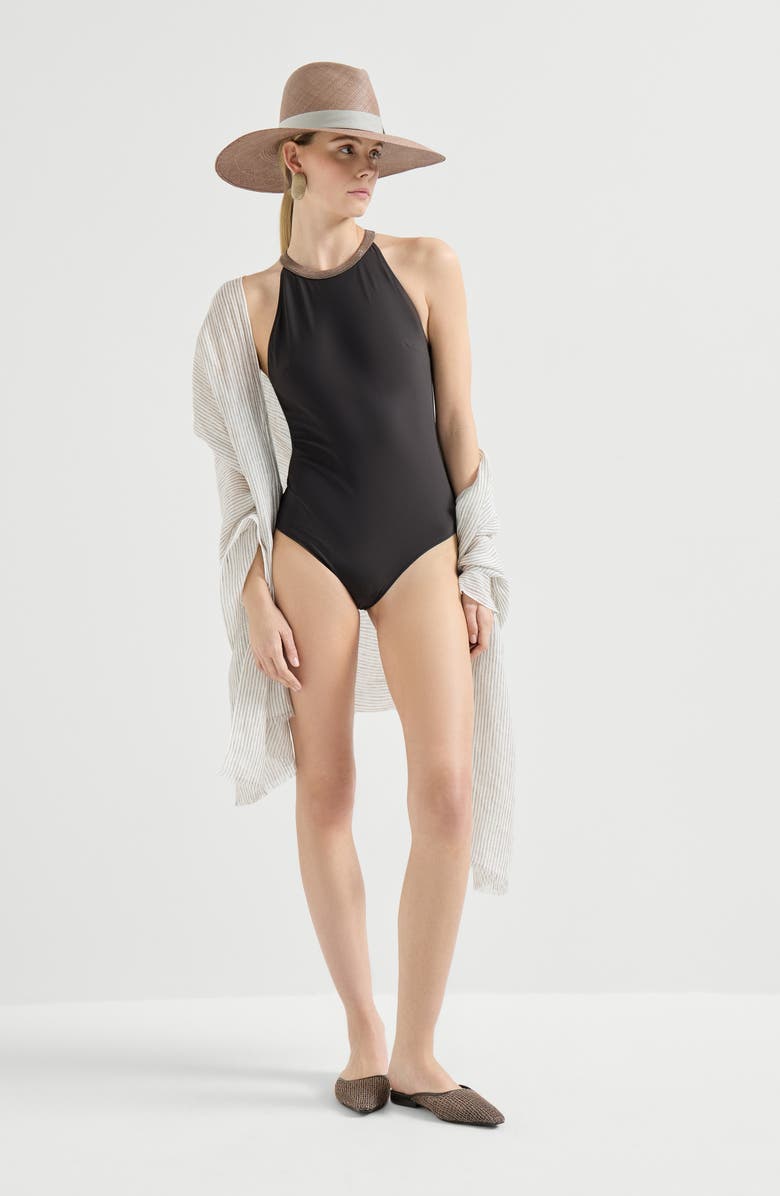 Brunello Cucinelli One-piece swimsuit, Alternate, color, Lignite Grey