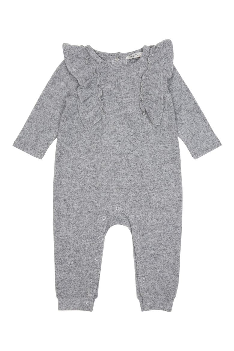Habitual Mara Ruffle Hacci Knit Romper, Main, color, GREY HEATHER