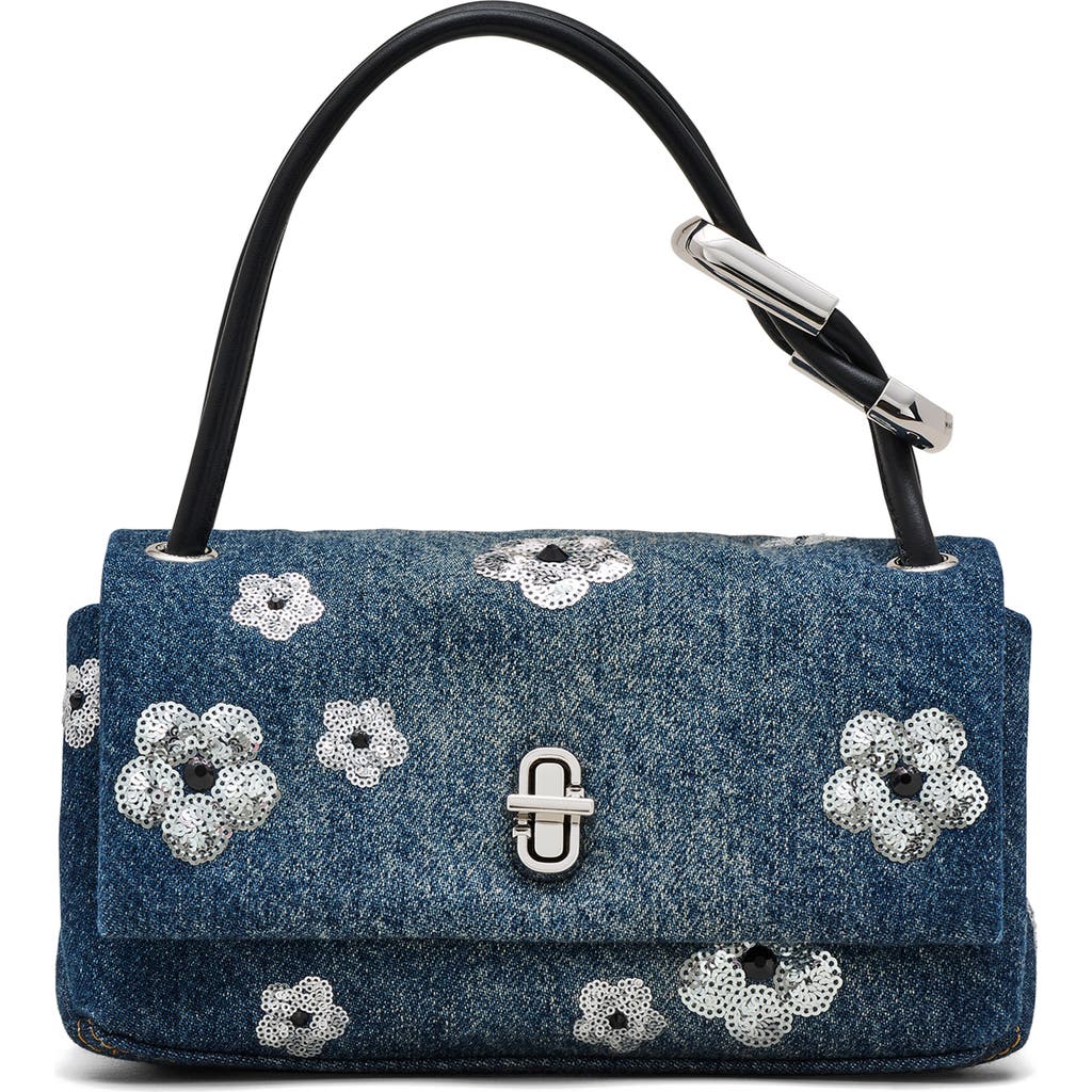 MARC JACOBS MARC JACOBS THE MINI DUAL SEQUIN DAISY DENIM TOP HANDLE BAG