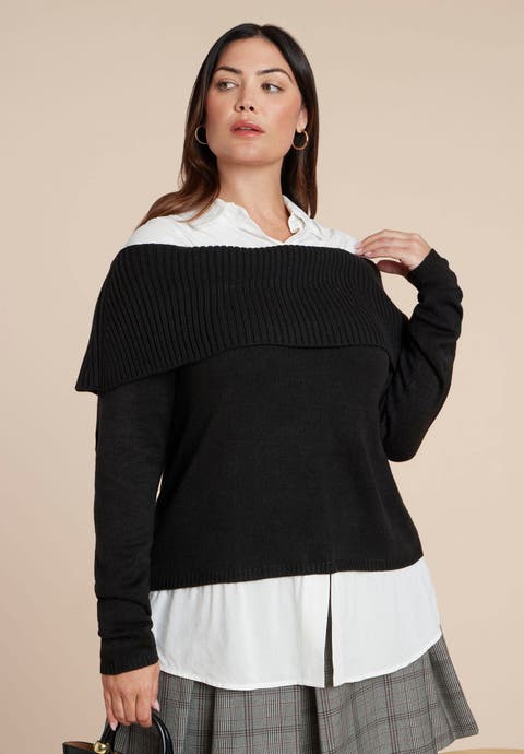 Off The Shoulder Twofer Sweater (Plus Available)