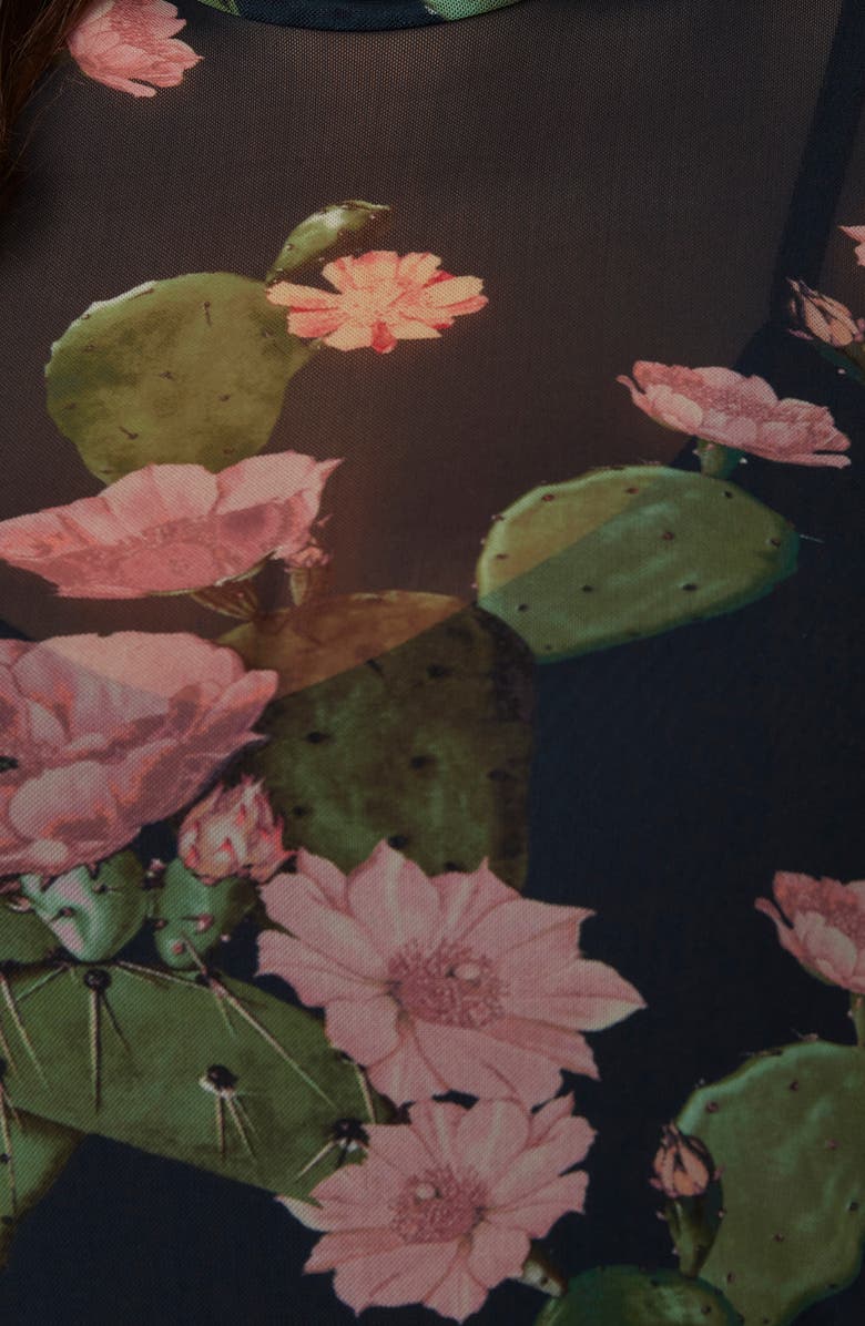 Estelle Mezzanine Cactus Print Long Sleeve Mesh Midi Dress, Alternate, color,