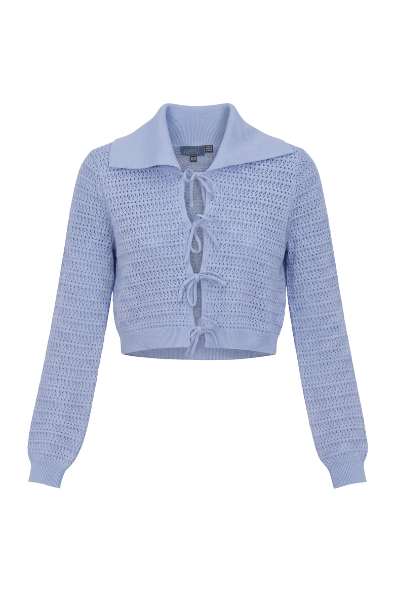 Eyelet Knit Lace-Up V-Neck Sweater, Main, color, Blue