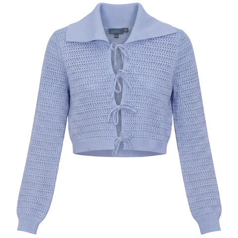 Eyelet Knit Lace-Up V-Neck Sweater