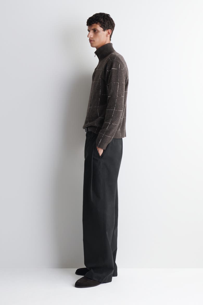 Checked Wool-Cotton Zip-Up Sweater, Alternate, color, BROWN / CHECKED