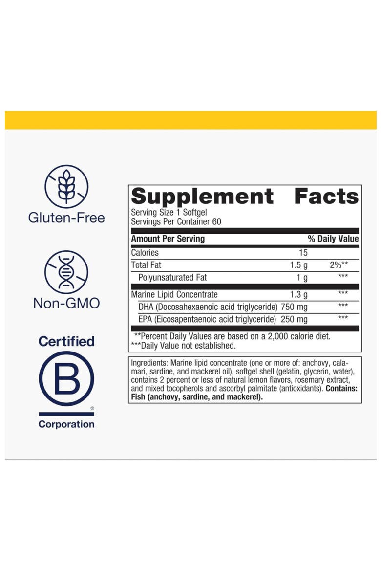 OmegaGenics Fish Oil Neuro 1000 mg Omega Supplement 60 Softgels, Alternate, color, None