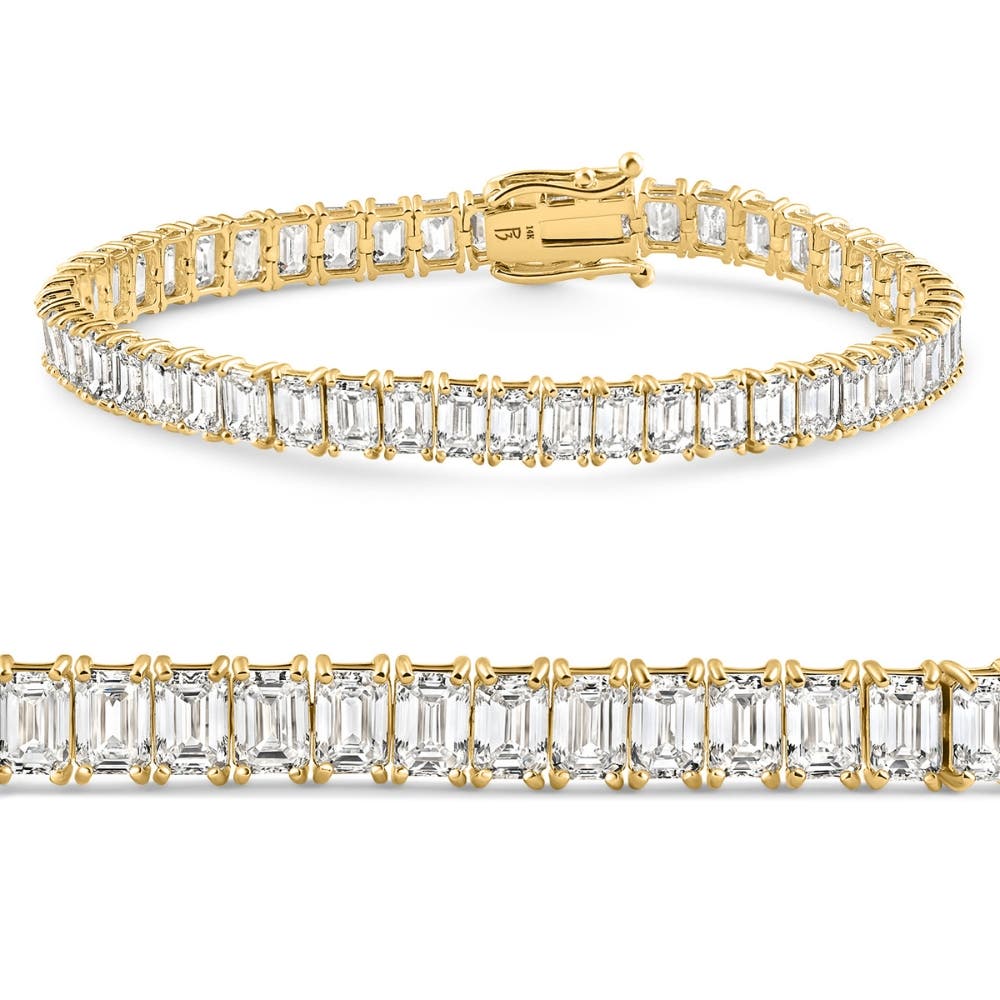 Bliss Diamond 20ct Emerald Cut Diamond Tennis Bracelet 14k Gold 7" Lab Grown