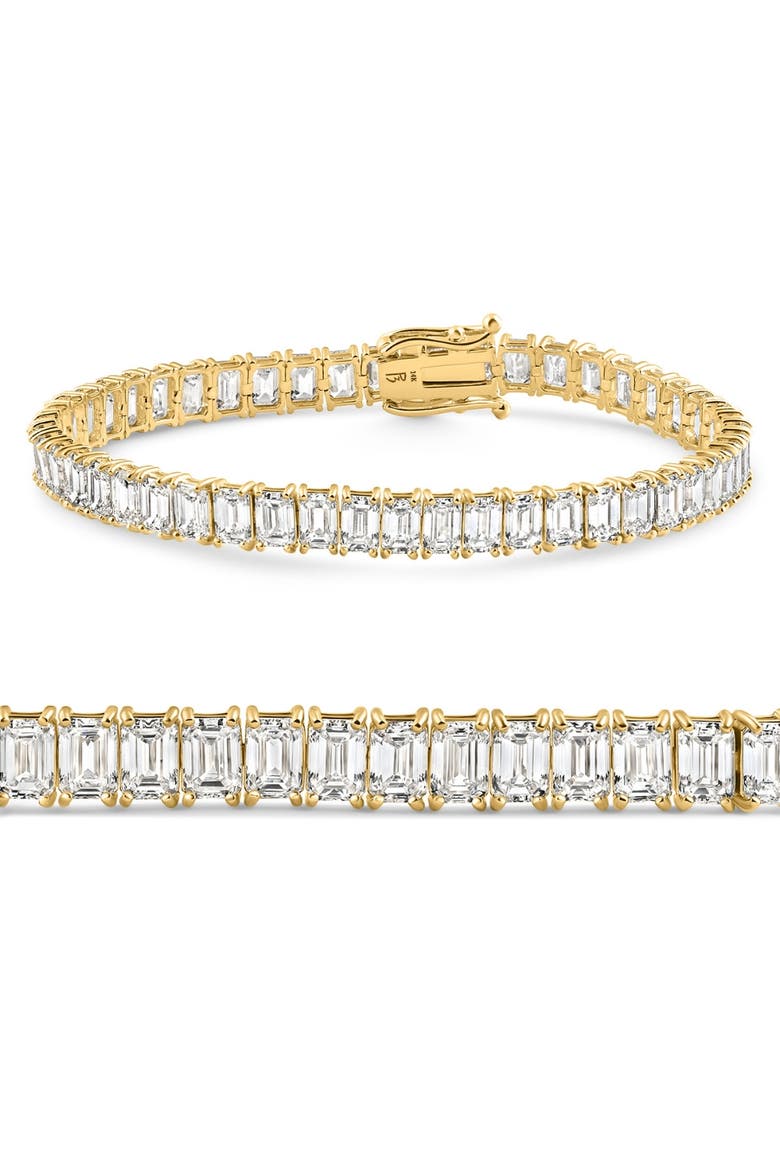 20Ct Emerald Cut Diamond Tennis Bracelet 14k Gold 7" Lab Grown, Main, color, 14k Yellow Gold