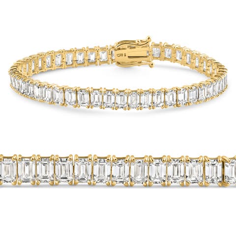 20Ct Emerald Cut Diamond Tennis Bracelet 14k Gold 7" Lab Grown