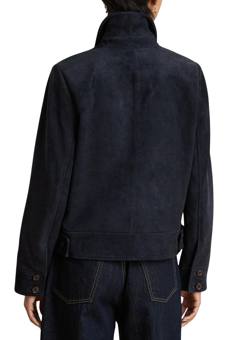 Leather Suede Button Front Jacket, Alternate, color, DARK NAVY
