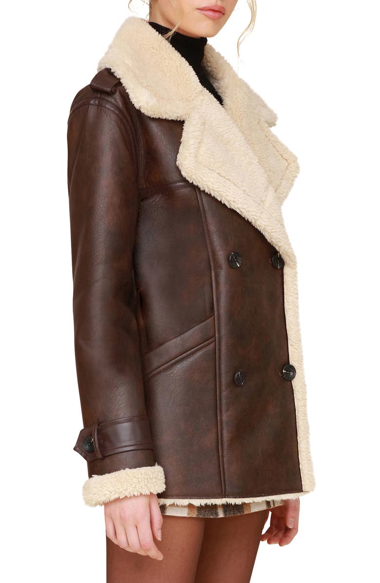 Avec Les Filles Faux Shearling Coat, Alternate, color, Brown