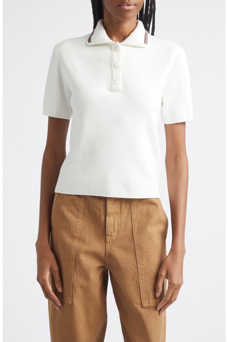 Knit Collar Cotton Polo, Main, color, WHITE