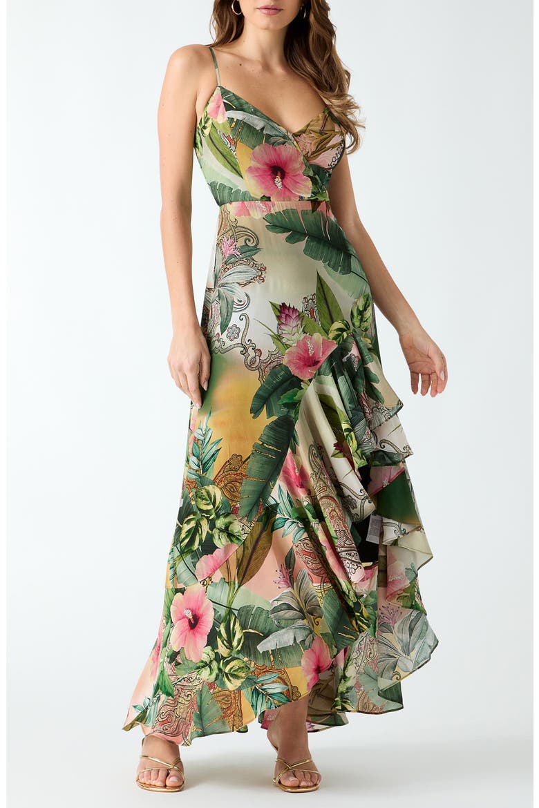 Tracie Tropical Print High-Low Dress, Main, color, GREEN MULTI