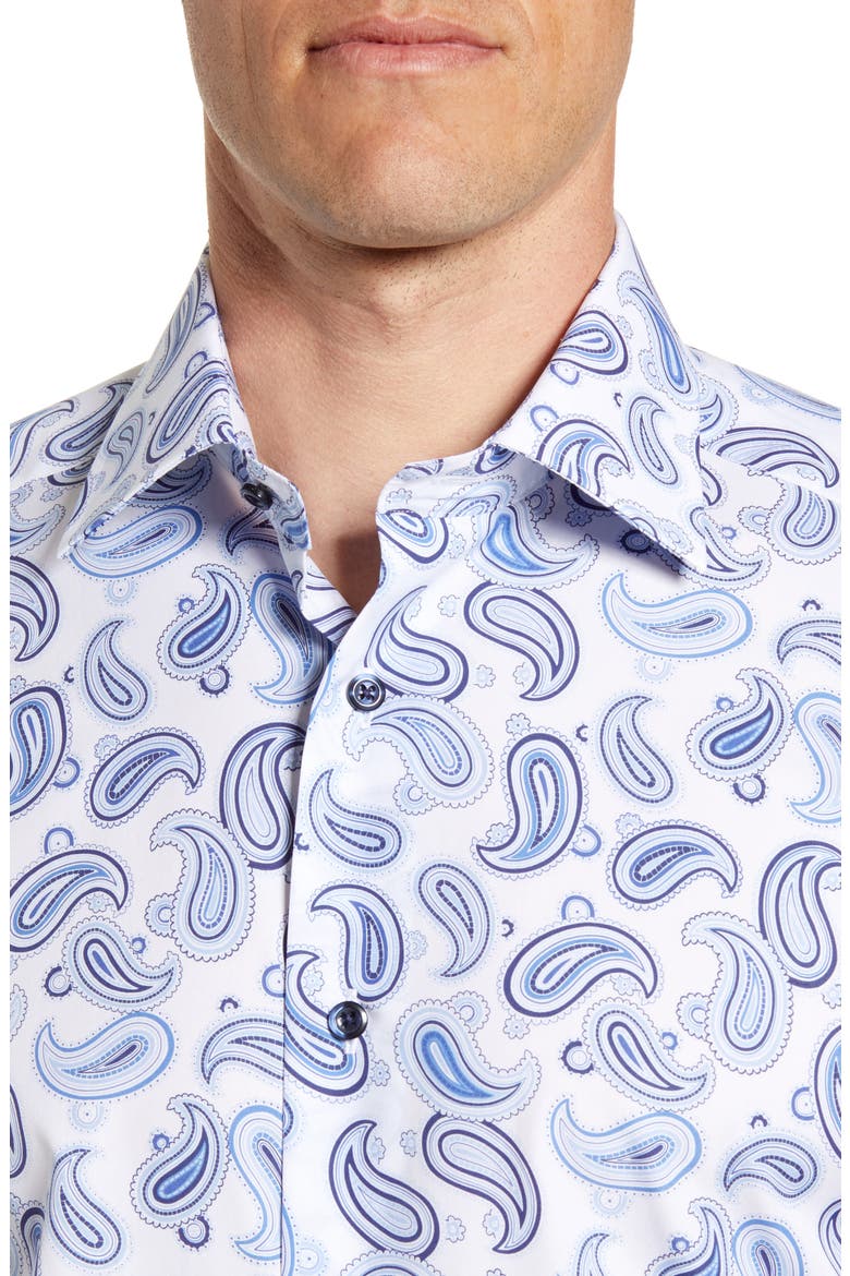 Trim Fit Paisley Dress Shirt, Alternate, color, WHITE/ BLUE