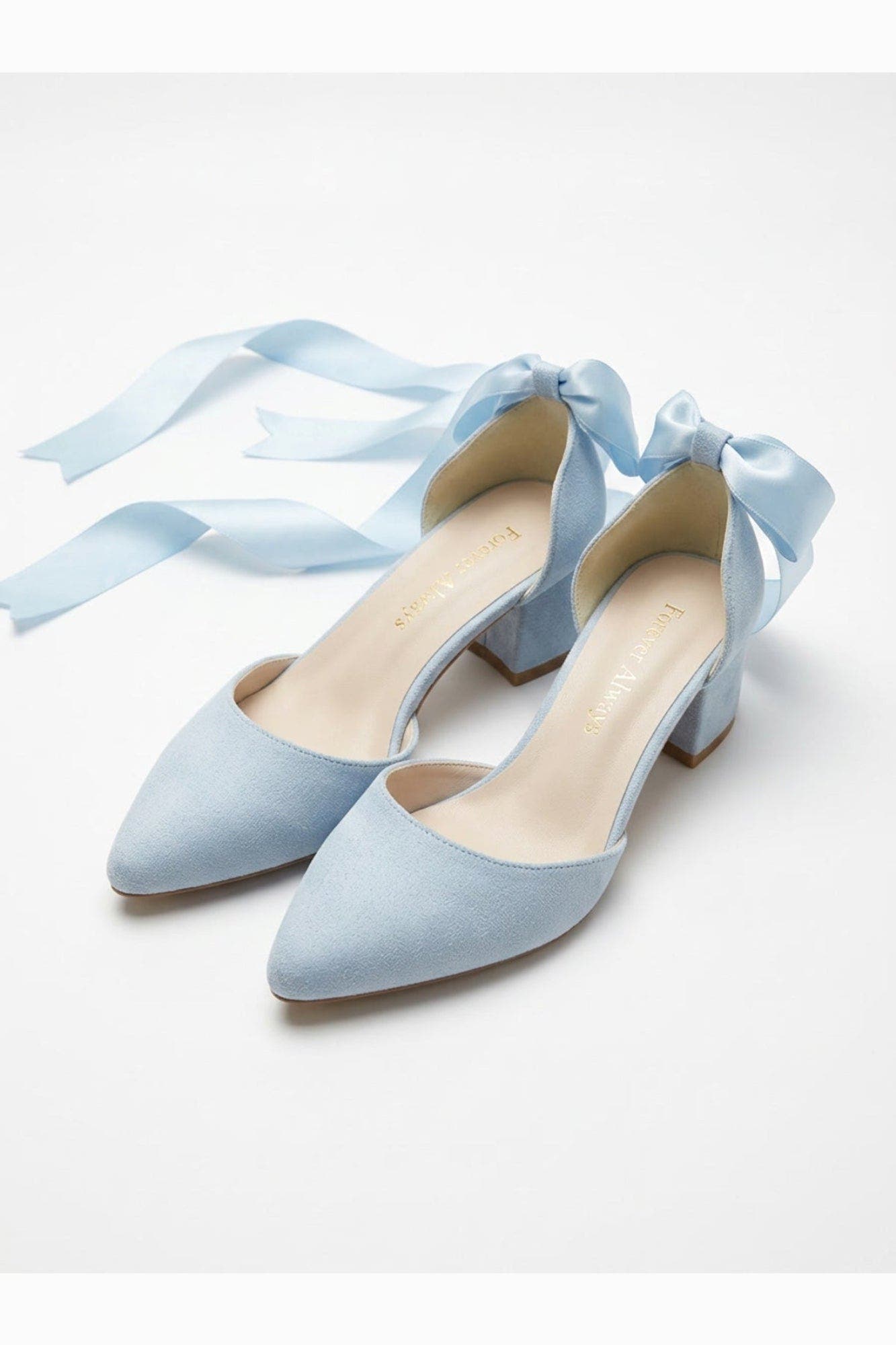 Fiona Low Block Heels with Ribbon, Alternate, color, Powder Blue Suede
