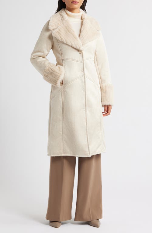 Via Spiga Faux Fur Trim Longline Coat in Beige  product