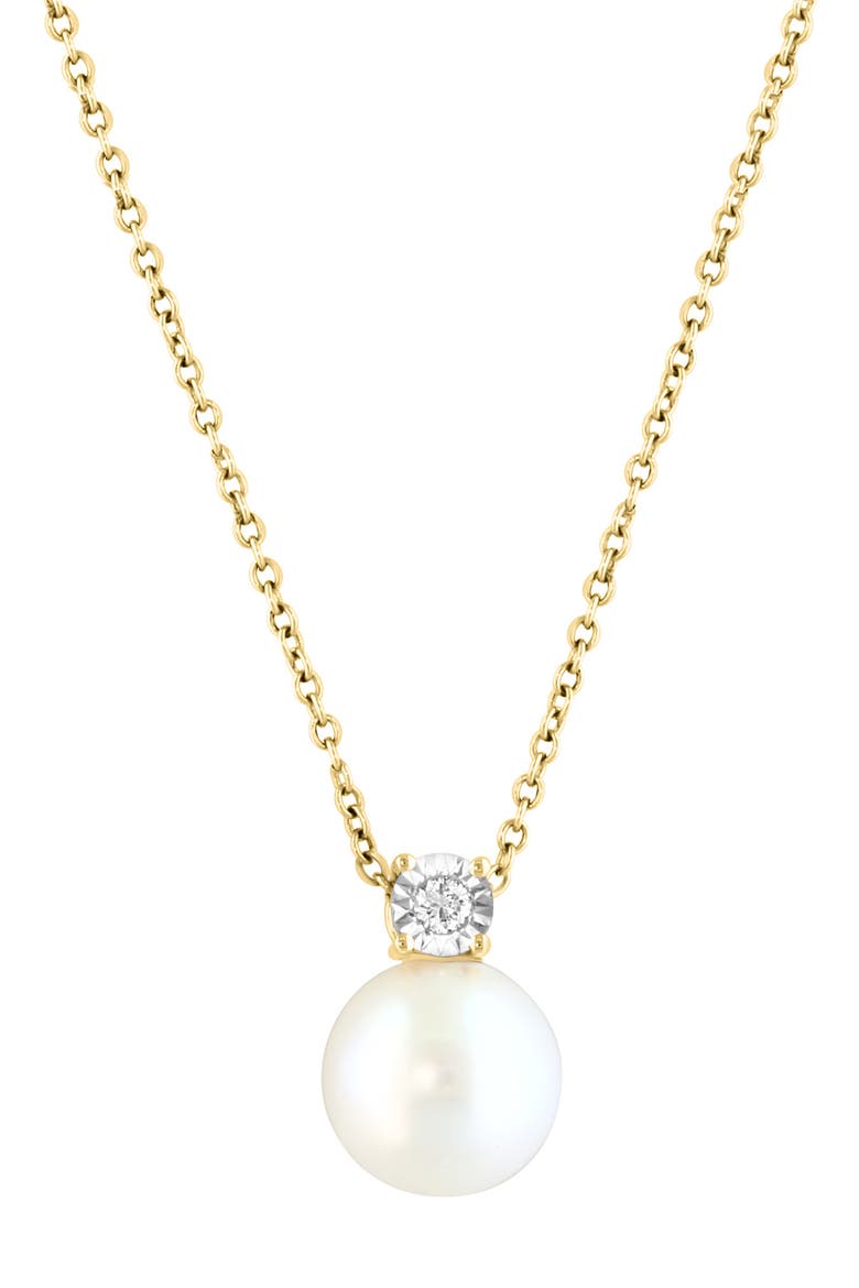 14K Yellow Gold 8.5mm Freshwater Pearl & Diamond Pendant Necklace - 0.04ct., Alternate, color, WHITE