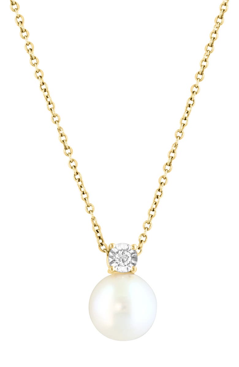 EFFY 14K Yellow Gold 8.5mm Freshwater Pearl & Diamond Pendant Necklace - 0.04ct., Alternate, color, White