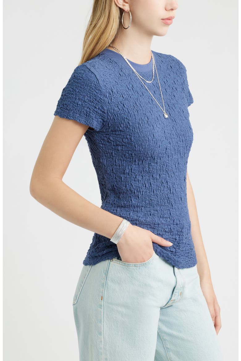 Crinkle Knit Crewneck Top, Alternate, color, BLUE INDIGO