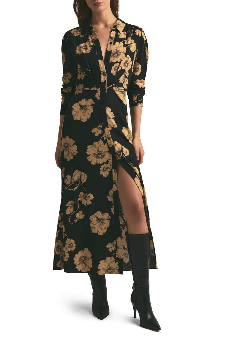 The Icon Floral Print Long Sleeve Shirtdress, Main, color, NOIR FLEUR