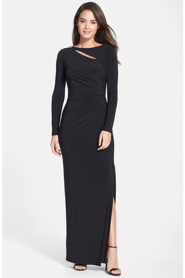 Cutout Matte Jersey Gown, Main, color, BLACK