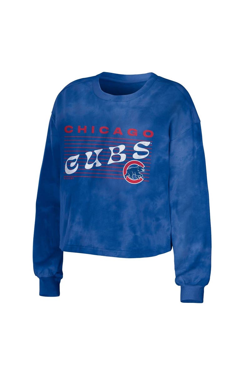 WEAR by Erin Andrews Women's WEAR by Erin Andrews Royal Chicago Cubs Tie-Dye Cropped Pullover Sweatshirt & Shorts Lounge Set, Alternate, color, 