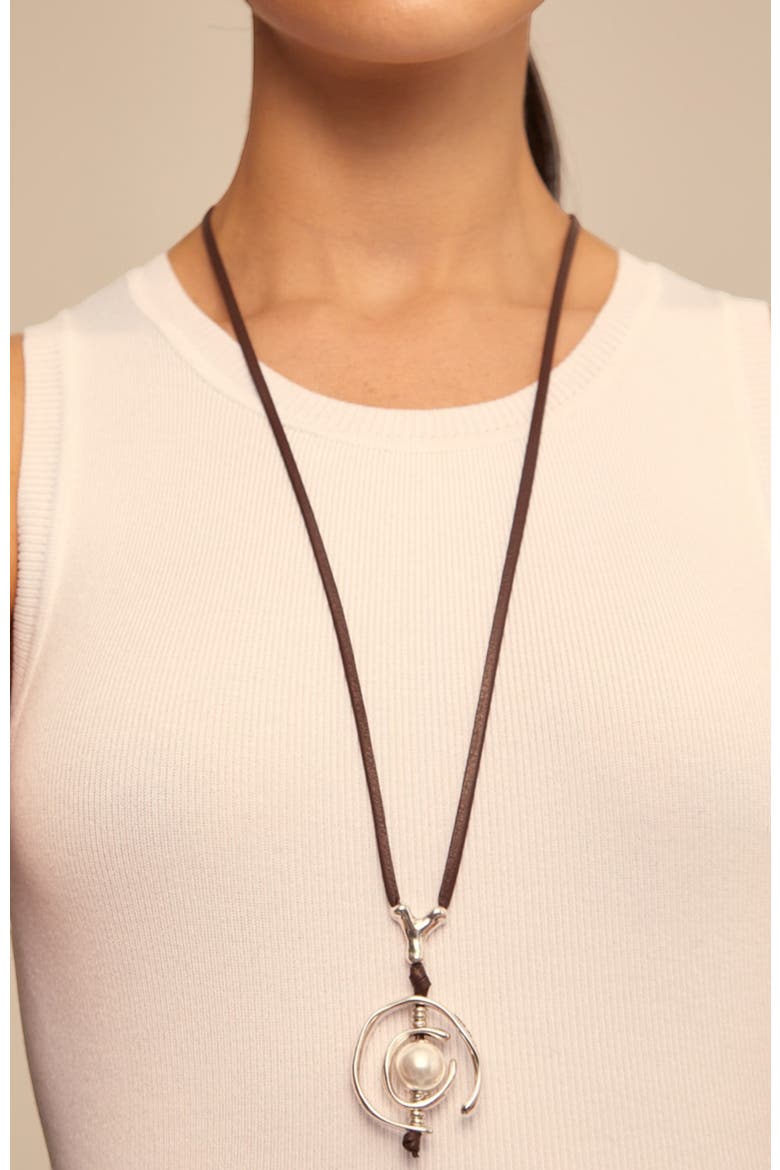 Pearl  Leather Necklace, Alternate, color, Silver