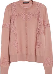 Dolce&Gabbana Lace Detail Virgin Wool & Cotton Blend Cardigan