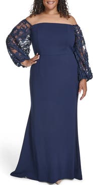 Eliza J Off the Shoulder Lace Long Sleeve Gown