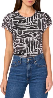 Vince Camuto Geo Print Flutter Sleeve Mesh Top