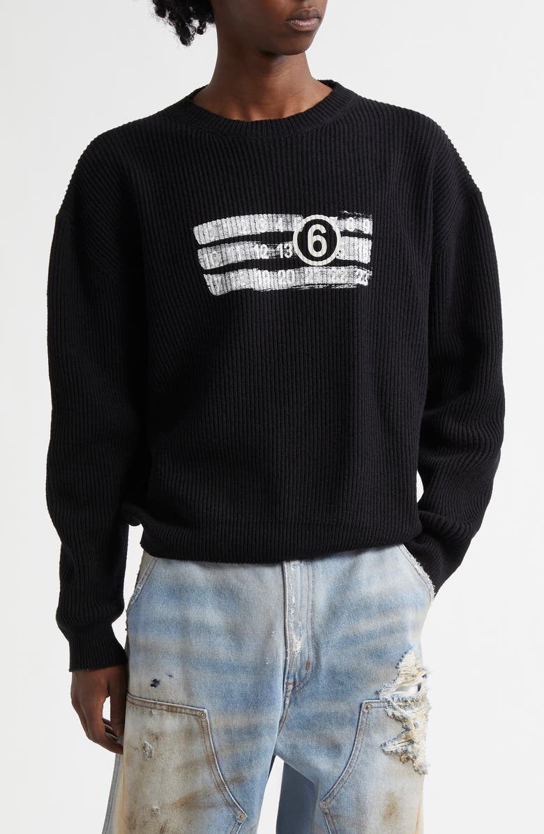 MM6 Maison Margiela Numeric Motif Rib Graphic Sweater, Main, color, Black