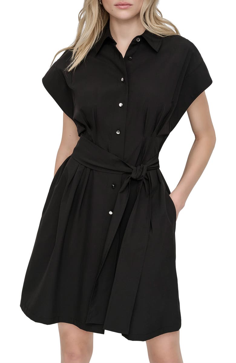 DKNY Tie Waist Shirtdress, Alternate, color, Black