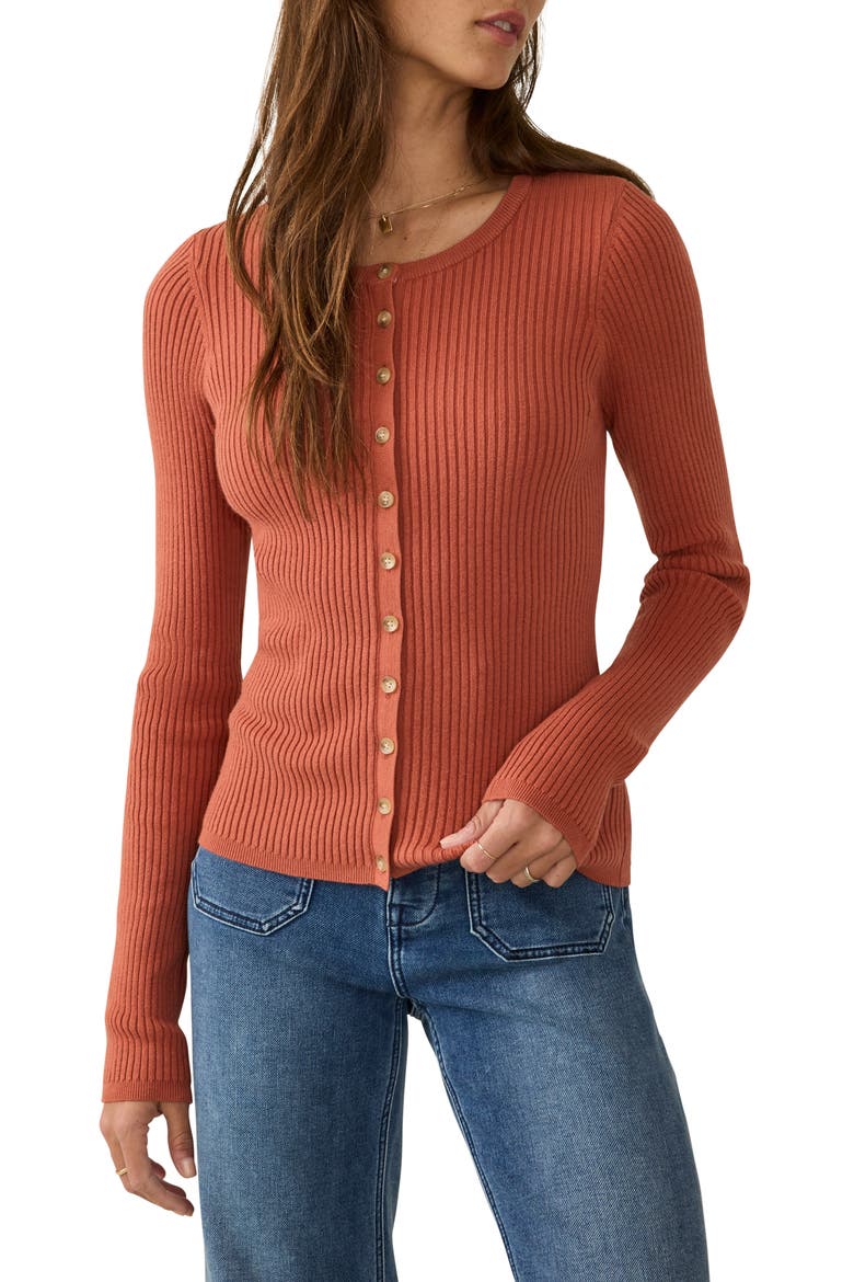 Milo Rib Organic Cotton & Cashmere Cardigan, Main, color, RED ROCK
