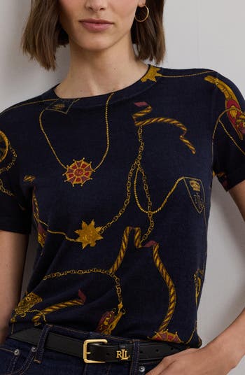 Ralph Lauren Zip Sweater Black Cable Knit Gold Embroidery