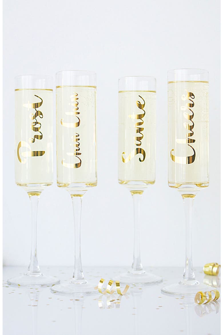 'Cheers' Champagne Flutes, Alternate, color, GOLD