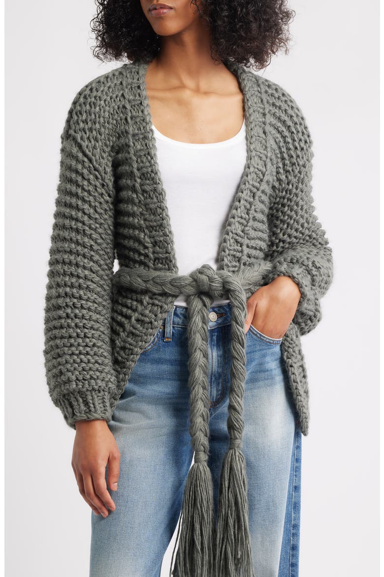 Chunky Belted Cardigan, Main, color, SAGE