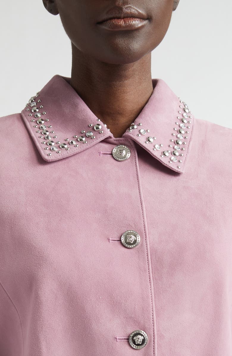 Versace Studded Collar Suede Jacket, Alternate, color, Dusty Mauve