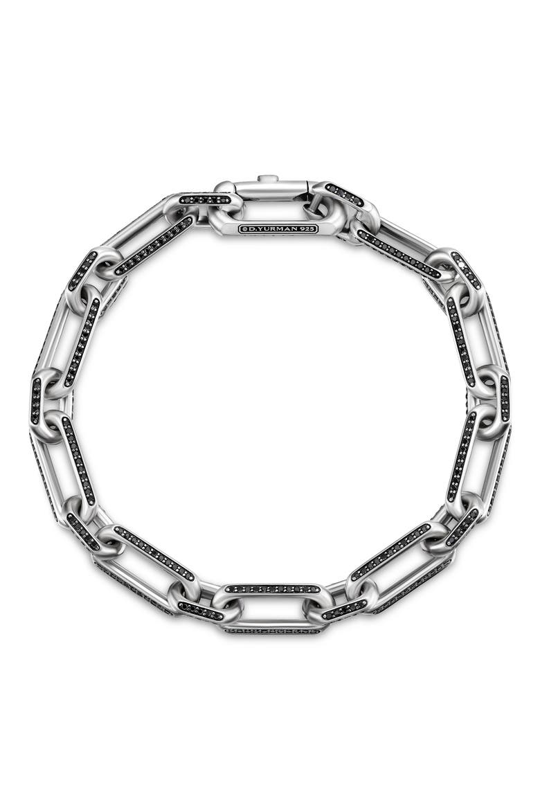 Men's Elongated Open Link Chain Bracelet with Pavé Black Diamonds, Alternate, color, STERLING SILVER