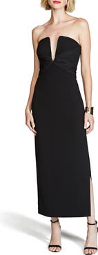 HALSTON Marguerite Strapless Cotton Blend Crepe Midi Dress