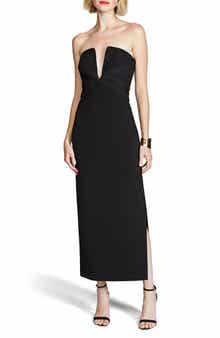 HALSTON Marguerite Strapless Cotton Blend Crepe Midi Dress