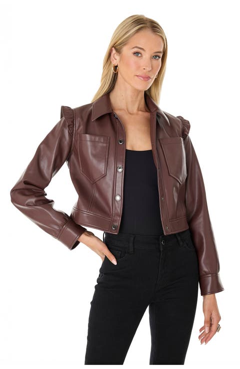 Chantal Ruffle Sleeve Leather Jacket