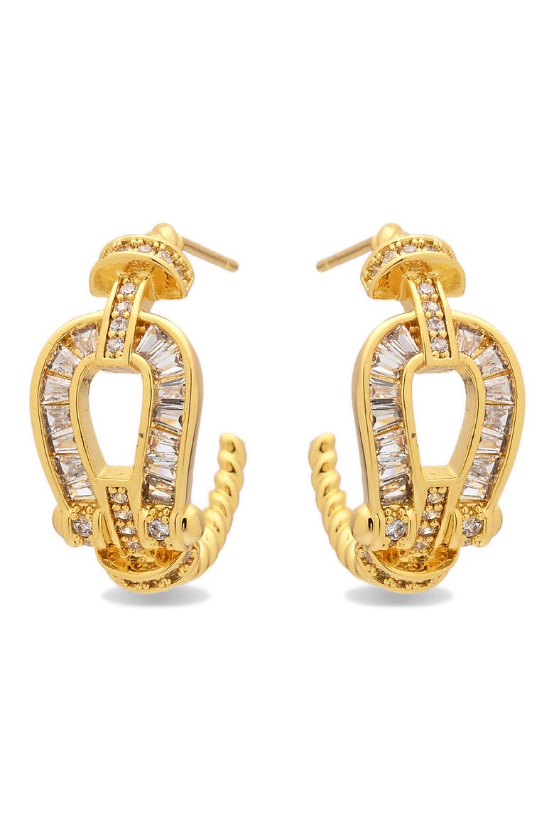 Brigitte Cubic Zirconia Bit Hoop Earrings, Alternate, color, GOLD