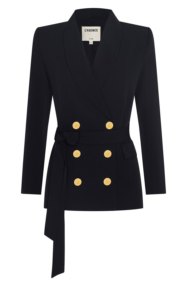L'AGENCE Aven Wrap Tie Waist Double Breasted Blazer, Alternate, color, 