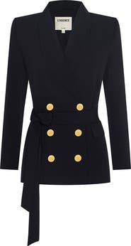 L'AGENCE Aven Wrap Tie Waist Double Breasted Blazer