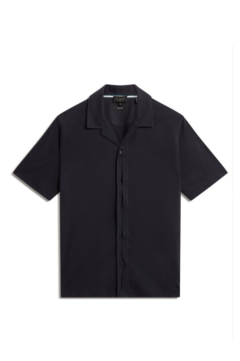 Fendry Cotton & Linen Knit Camp Shirt, Alternate, color, NAVY