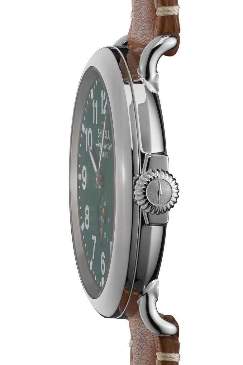 The Runwell Leather Strap Watch, 47mm, Alternate, color, BROWN/ GREEN/ SILVER