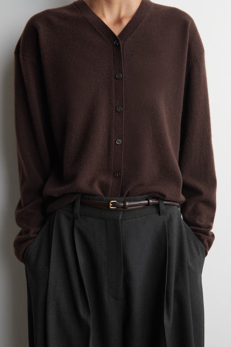 Merino Wool V-Neck Cardigan, Alternate, color, DARK BROWN