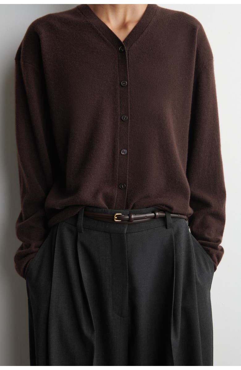 COS Merino Wool V-Neck Cardigan, Alternate, color, Dark Brown