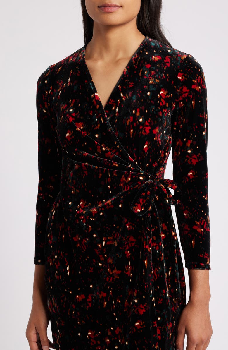 Anne Klein Long Sleeve Faux Wrap Stretch Velvet Dress, Alternate, color,