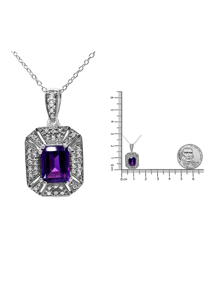 Silver Purple Amethyst and Diamond Accent Art Deco Style Pendant Necklace, Alternate, color, White