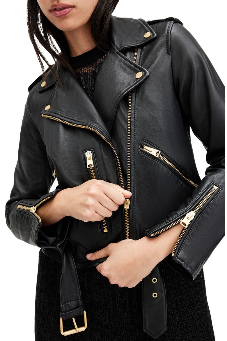 Balfern Leather Biker Jacket, Alternate, color, BLACK/ GOLD